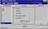 Add/Remove WADs status bar showing WAD info for selected WAD